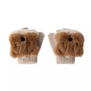 Zara Kids Beige Knit Flip-Top Mittens